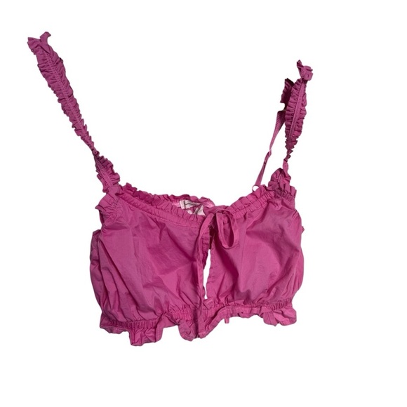 Aerie Pink Ruffled Crop Top S summer ruffle - Picture 2 of 5